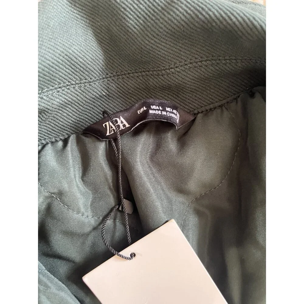 Zara NWT Mens Green Jacket With Front Pockets & Button Closure Size L - Picture 3 of 4
